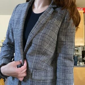 J Crew Black and White Plaid Blazer